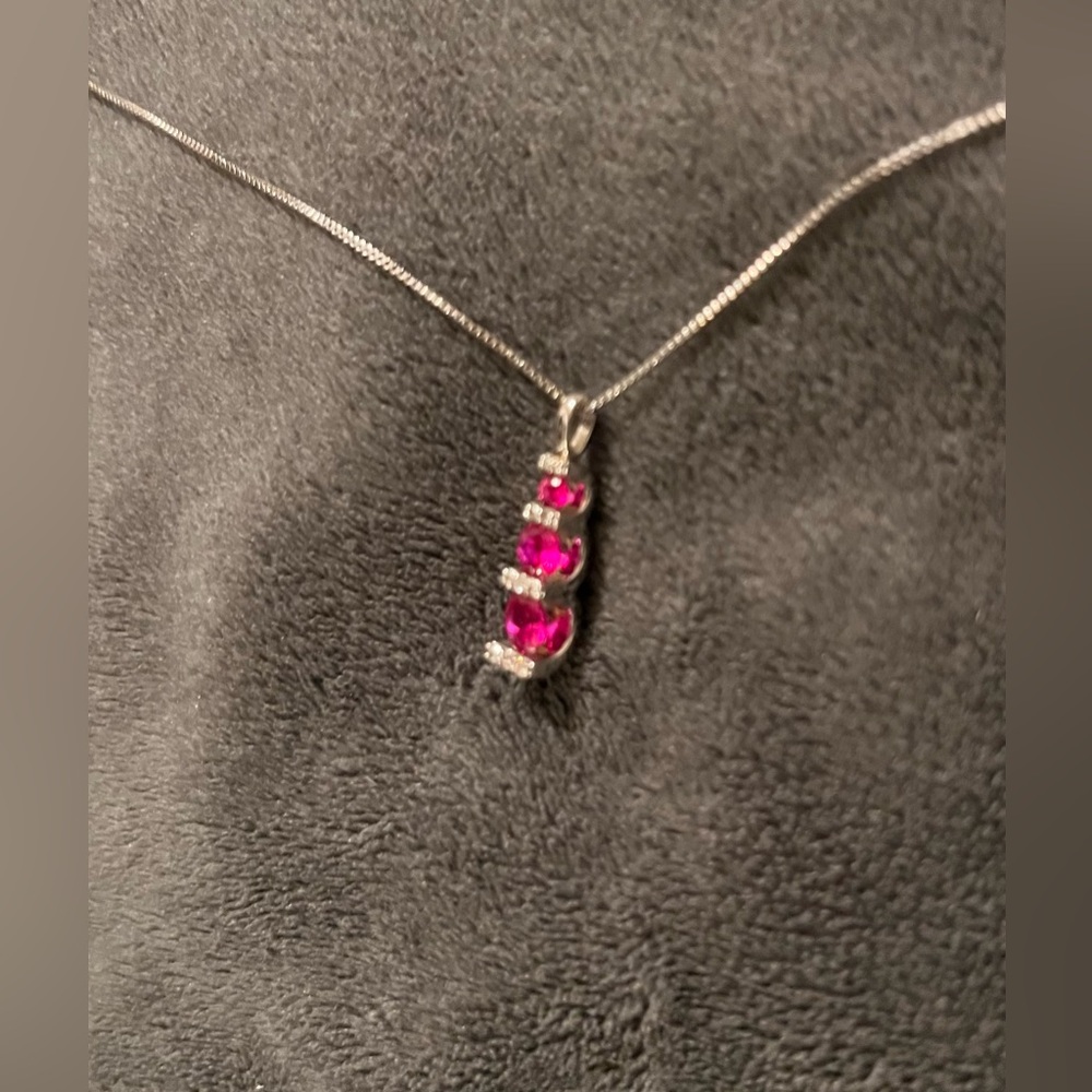 Stunning Sterling Silver And Lab Ruby Necklace - image 4
